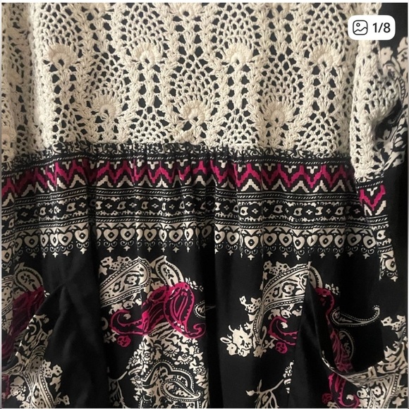 Ulla Popken (Plus 24/26) Black & Cream Crocheted Top w/Pockets & Pink Accents - Picture 8 of 9